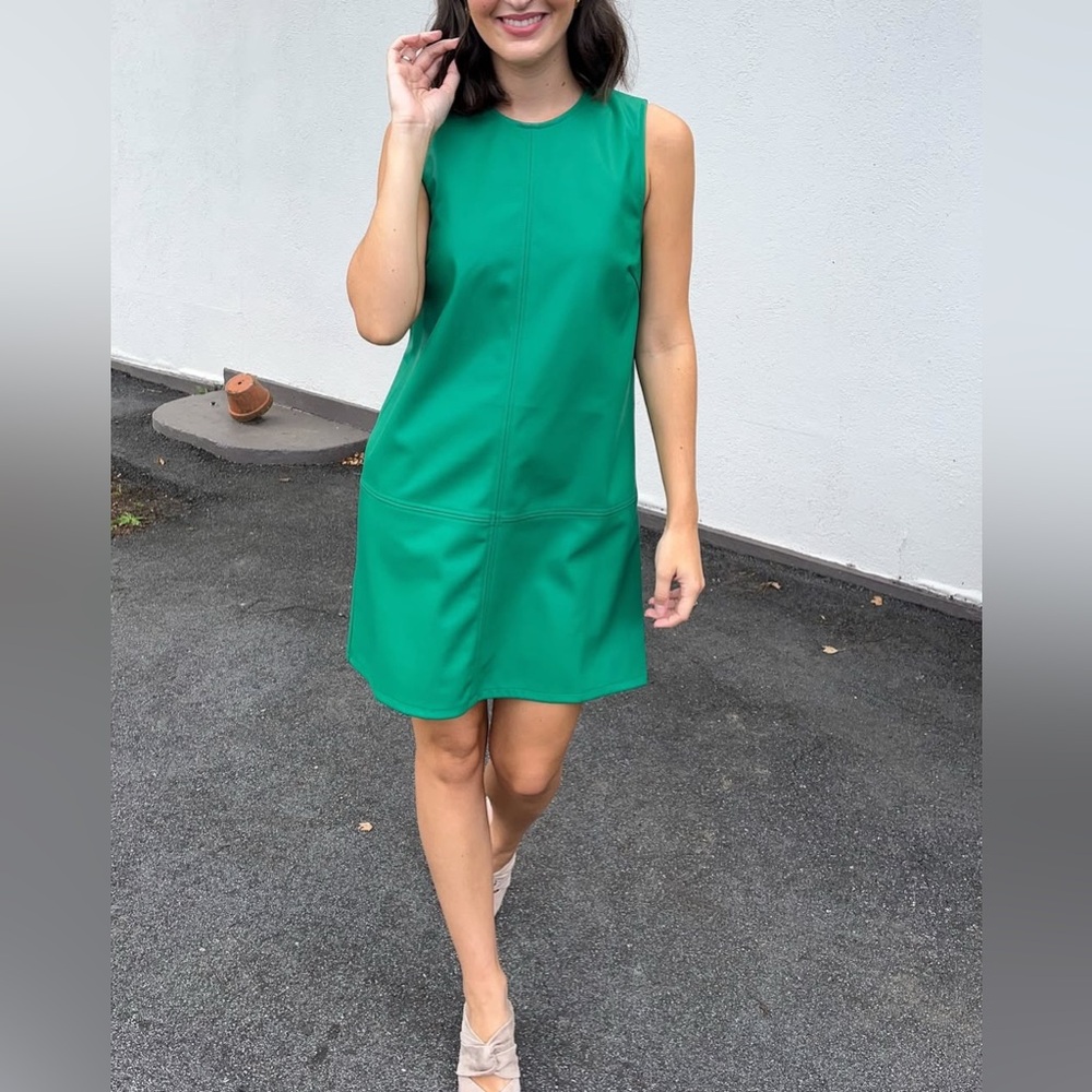 THML Elegant Kelly Green Sleeveless Faux Leather Dress